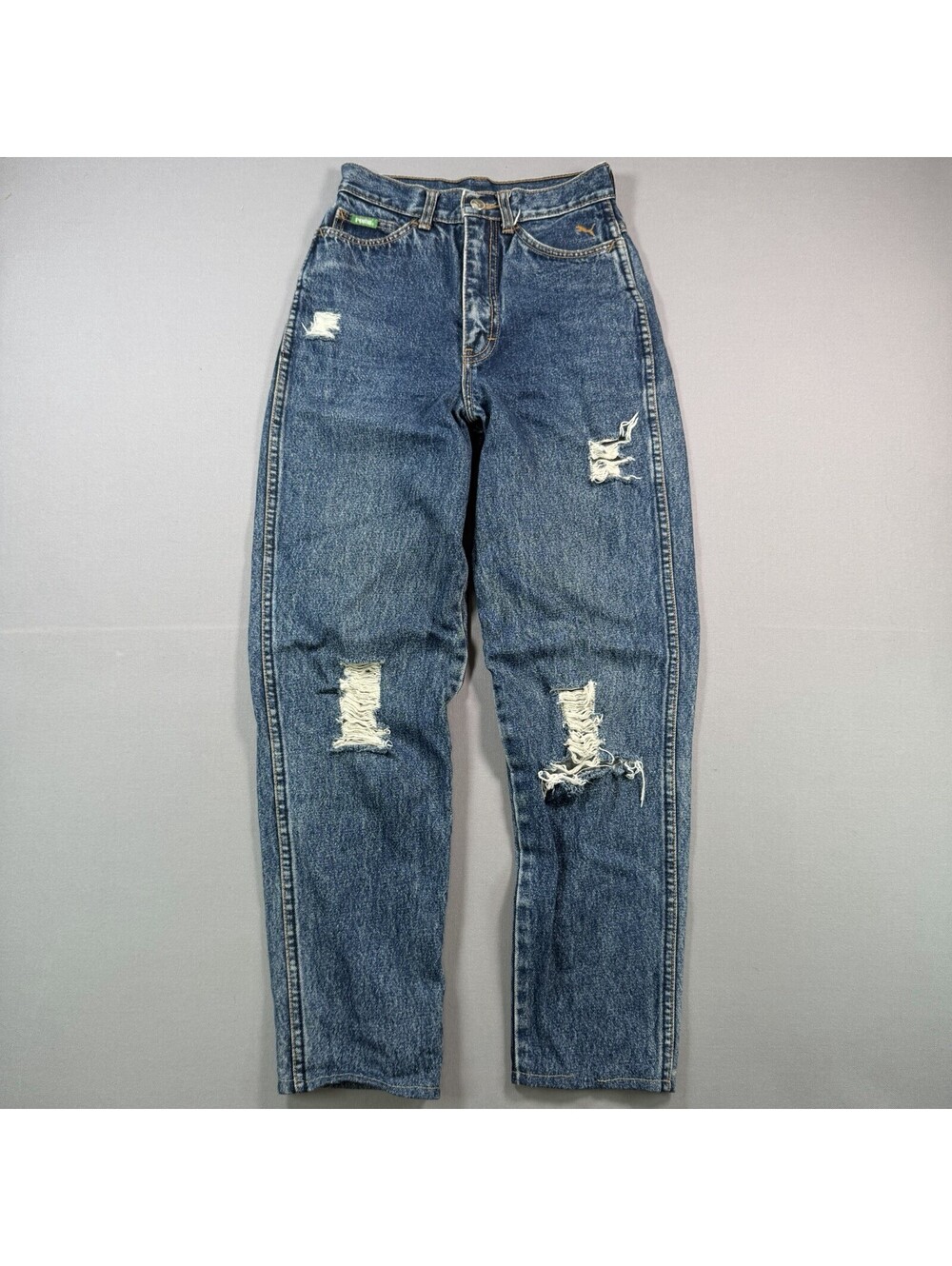 VTG Puma Distressed Jeans Blue Wash Straight Leg High Rise Womens 25x27
